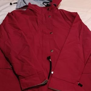 Red fashion women's jacket zipper and button white/blue polyester lining Size S